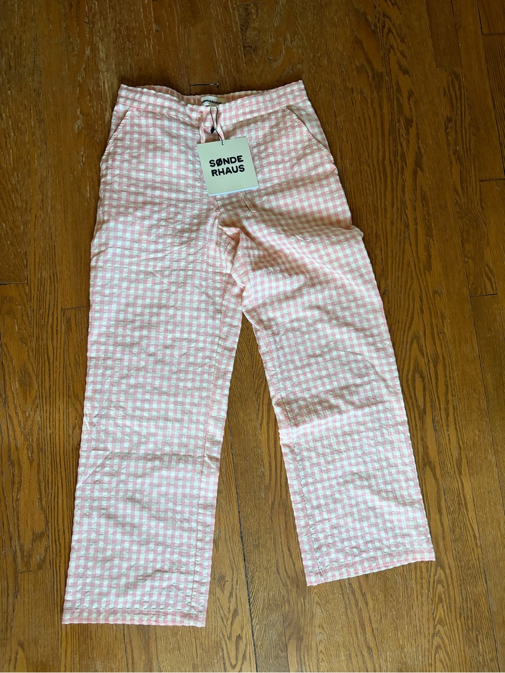 NWT Sønderhaus The Perfect Pant Peach & Butter Yellow Gingham size Small